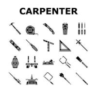 conjunto de iconos de herramientas y accesorios de carpintero vector