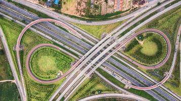 over Road city highway - Bird eye viwe - drone -Top view photo