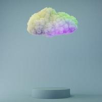 Cylindrical podium with colorful fluffy cloud 3D render illustration photo