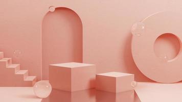 Abstract minimal geometric background for product presentation with pink color. Fashion podium. 3D render. photo