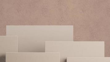 Minimal abstract podium for product presentation background with beige cube boxes and pink wall. 3D render. photo