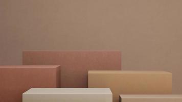 Minimal abstract podium for product presentation background with earthtones color boxes and brown wall. 3D render. photo