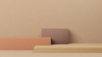 Minimal abstract podium for product presentation background earthtones boxes and yellow wall. 3D render. photo