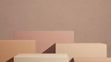 Minimal abstract podium for product presentation background with earthtones color boxes and brown wall. 3D render. photo