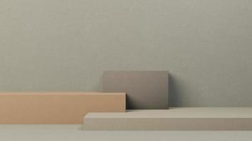 Minimal abstract podium for product presentation background earthtones boxes and green wall. 3D render. photo