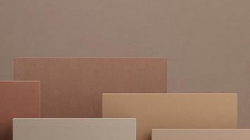 Minimal abstract podium for product presentation background with earthtones color boxes and brown wall. 3D render. photo