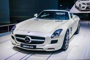 MOSCOW, RUSSIA - AUG 2012 MERCEDES-BENZ SLS AMG COUPE C197 presented as world premiere at the 16th MIAS Moscow International Automobile Salon on August 30, 2012 in Moscow, Russia photo