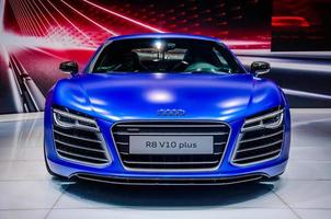 MOSCOW, RUSSIA - AUG 2012 AUDI R8 V10 PLUS presented as world premiere at the 16th MIAS Moscow International Automobile Salon on August 30, 2012 in Moscow, Russia photo