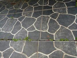 ceramic floor with river stone texture in black with white lines photo