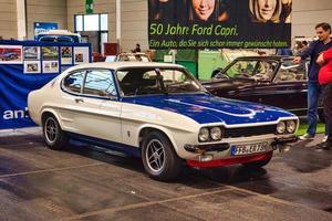 FRIEDRICHSHAFEN - MAY 2019 white blue FORD CAPRI 2800 1974 coupe at Motorworld Classics Bodensee on May 11, 2019 in Friedrichshafen, Germany photo