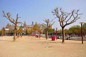 rijksmuseum árboles calvos desnudos y arena amarilla en amsterdam, holanda, países bajos foto