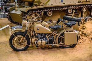 SINSHEIM, GERMANY - MAI 2022 military sand sidecar motorbike mo photo