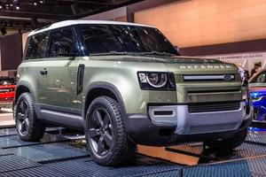 FRANKFURT, GERMANY - SEPT 2019 silver SUV LANDROVER 2020 DEFENDER L663, IAA International Motor Show Auto Exhibtion photo