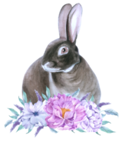 conejo pascua animal con flor acuarela png