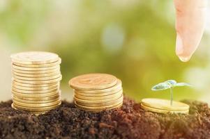 saving money,  preset by Male hand water plant money coin and small tree growing up concept in business, finance and account bank