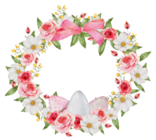 aquarelle de guirlande de pâques avec des oeufs et des fleurs png