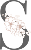 alfabeto com arte de linha de flores png