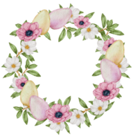 Easter wreath watercolor with Eggs and flower png