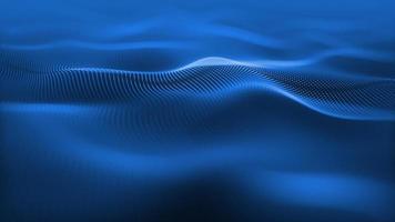 bucle de fondo de tecnología cibernética de onda azul de partículas. animación abstracta sin fisuras de puntos brillantes de malla fondo de flujos de partículas de onda lujosas digitales, movimiento de flujo de datos digitales.