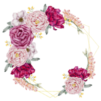 Flower wreath watercolor with gold frame png