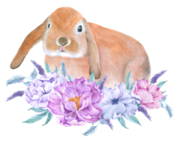 coelho animal de páscoa com aquarela de flores png