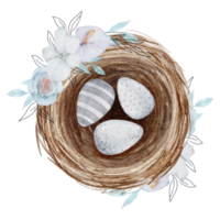 huevos de pascua en el nido acuarela png