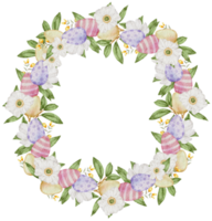 Easter wreath watercolor with Eggs and flower png