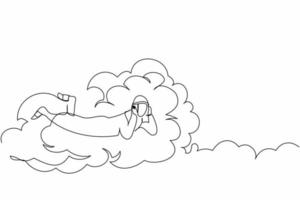 Single one line drawing Arab businessman lay on clouds and dreaming or thinking about new business project. Relaxes and resting worker concept. Continuous line draw design graphic vector illustration