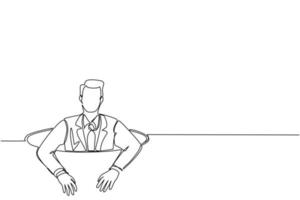 Single continuous line drawing businessman trying to get out of from hole, metaphor to facing big problem. Business struggles. Strength for success. One line draw graphic design vector illustration