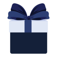 A dark blue gift box, decorated  by blue ribbons in the form of a bow png