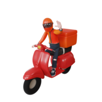 3D-rendering bezorger karakter met scooter illustratie object png