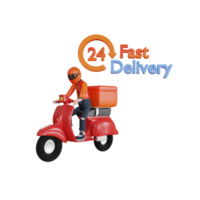 3d rendering delivery man character with scooter illustration object png