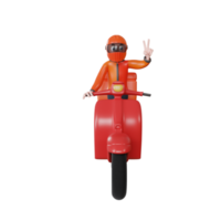 Personagem de entregador de renderização 3D com objeto de ilustração de scooter