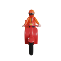 Rendering 3d personaggio uomo di consegna con oggetto illustrazione scooter png