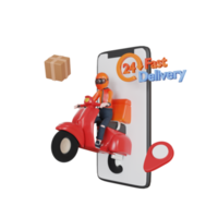 Personnage de livreur de rendu 3d avec objet d'illustration de scooter png