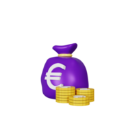 saco de moedas de euro de renderização 3d png