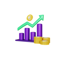 3d rendering euro coins graph grow up png