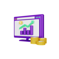 3d rendering euro coins monitoring graph png