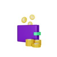 3d rendering euro coins wallet png