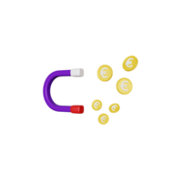 ímã de moedas de euro de renderização 3d png