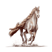 Running horse black and white watercolor style on white background png