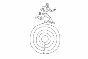 Continuous one line drawing robot move forward with goals. Robot running on target. Humanoid robot cybernetic organism. Future robotic development. Single line draw design vector graphic illustration