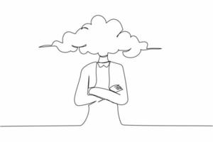 empresaria de cabeza de nube de dibujo de línea continua única. mujer con cabeza vacía y nube en su lugar. distraído, soñando despierto, ausente. metáfora empresarial. ilustración de vector de diseño gráfico de dibujo de una línea