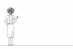 Continuous one line drawing businesswoman with round scribbles instead of head. Female manager dressed in blazer showing thumbs up sign. Deal, like, agree, approve. Single line graphic design vector