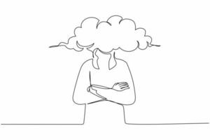 Single one line drawing Arab businessman with empty head and cloud instead. Distracted, daydreaming, absent, impractical. Thinking about idea. Continuous line draw design graphic vector illustration