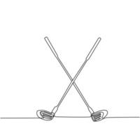 Single one line drawing two crossed golf clubs and ball. Golf equipment logo icon in trendy flat style isolated. Symbol for your web site, logo, app, UI. Continuous line draw design graphic vector