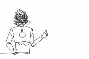 Single one line drawing robot with round scribbles instead of head, showing thumbs up sign. Deal, like, accept. Humanoid robot cybernetic organism. Continuous line design vector graphic illustration