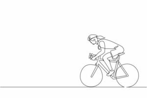 Continuous one line drawing female athlete cyclist with physical disabilities in action at championship. Concept for sport, summer disability games, recovery. Single line draw design vector graphic