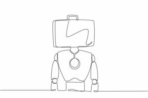 Continuous one line drawing robot with briefcase instead of head. Future technology development. Artificial intelligence machine learning process. Single line draw design vector graphic illustration