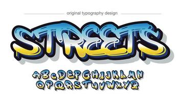 Yellow white and blue dripping graffiti typography vector